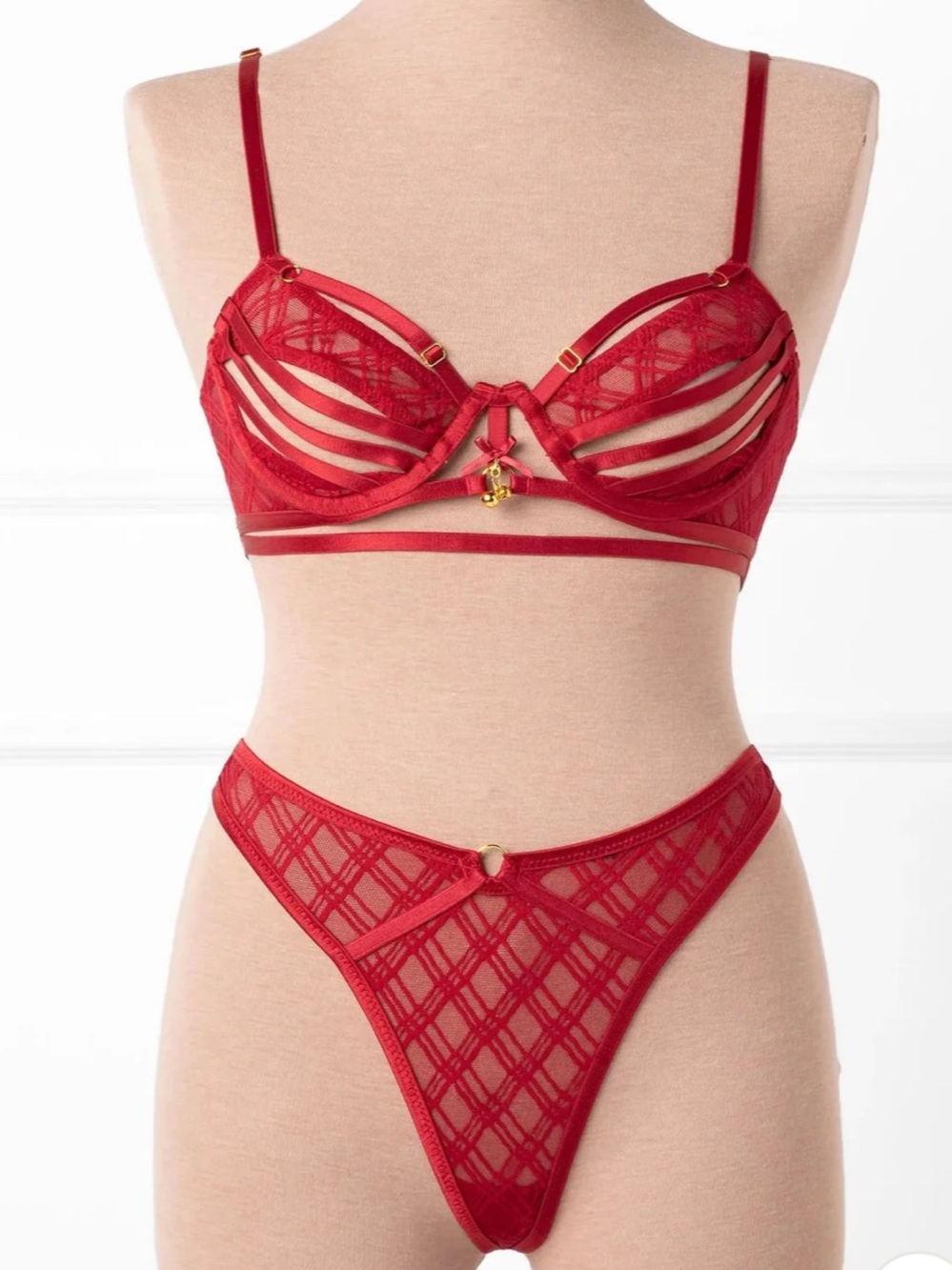 Mentionables lingerie Luxe Red Strappy Underwire Bra & Thong Set